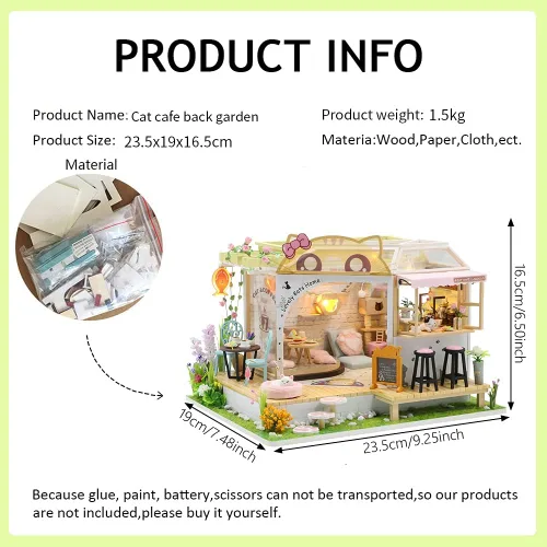 Vista 3 de Cat Cafe - Kit de casa de muñecas en miniatura de madera para mascotas, gatos, cafetería, accesorios de modelo de construcción con muebles, caja