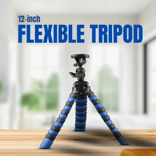 Vista 2 de Ultimaxx Trípode flexible azul de 12 pulgadas con patas envolventes y placa de montaje de liberación rápida para todas las cámaras de apuntar