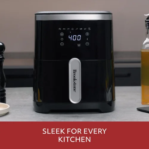 Vista 6 de Brookstone Freidora de aire – Freidora de gran capacidad de 4.5 cuartos de galón, 1300 W con pantalla LED, 8 preajustes, temperatura ajustable