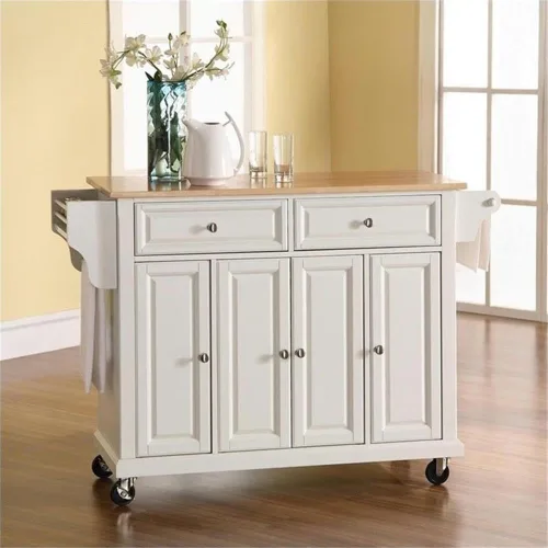 Vista 104 de Crosley Furniture isla de cocina con ruedas, Madera, Blanco