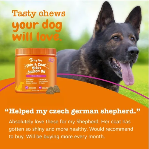 Vista 6 de Zesty Paws Aceite de salmón para la piel y el pelaje de perros, masticables de aceite de pescado Omega 3, masticables para aliviar la alergia