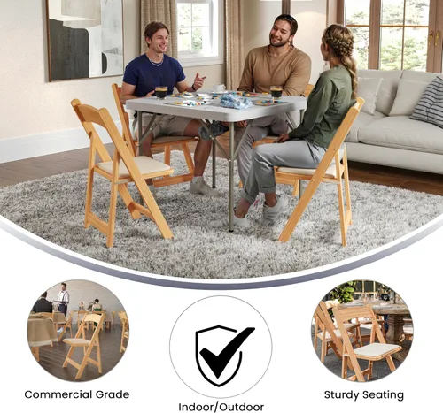 Vista 115 de HERCULES™ silla plegable de madera blanca, con asiento acolchado, Vinilo, Mahogany