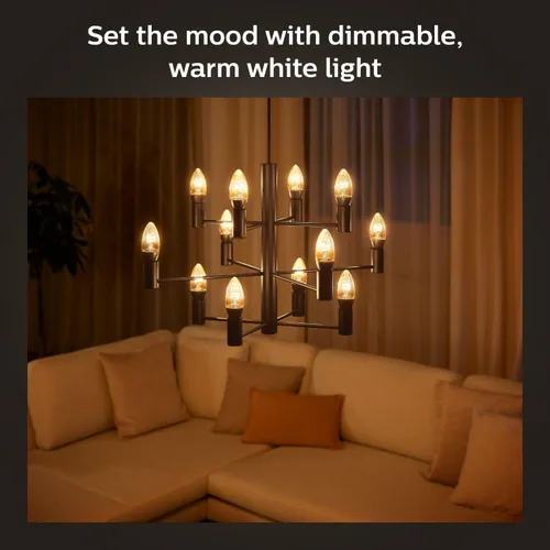 Vista 6 de Philips Hue White Ambiance Bombilla de Filamento E12 Candle Gama Completa de Luz Blanca, Compatible con Alexa, Google Assistant y Apple HomeKit