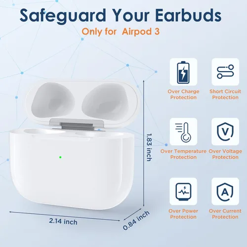 Vista 2 de Wireless Charging Case Compatible with Airpod 3rd Gen, Replacement Airpod 3rd Charghing case with 660 mAh Battery Airpod Charging Case with Pairing