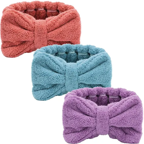 Vista 17 de Hicarer Diadema de toalla de 3 piezas para mujer, para maquillaje, spa, para lavarse la cara y la ducha (beige)