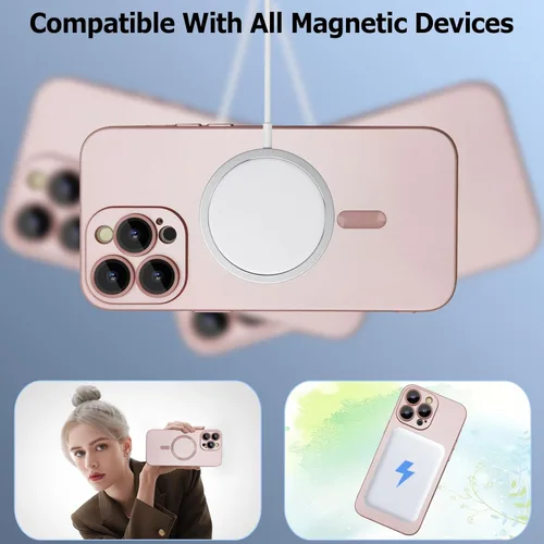 Vista 2 de Funda magnética para iPhone 12 Pro Max para mujer, diseño mate de lujo suave con brillo metálico con protector de lente de cámara, compatible