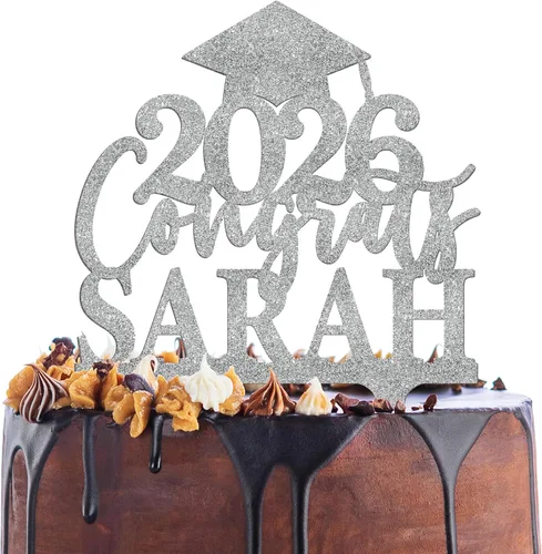 Decoración personalizada para tartas de graduación – Decoración para tartas de graduación con nombre y fecha – Decoraciones acrílicas personalizadas