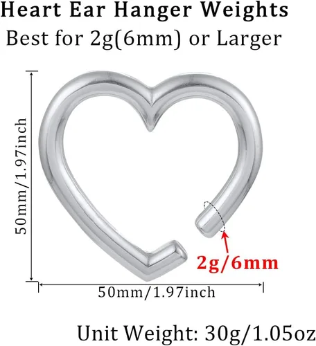 Vista 4 de LADEMAYH 2 piezas pesas para orejas estiradas, joyería corporal, ajuste mínimo de calibre 6g a 1 pulgada con estilo de corazón, aro, pájaro de acero