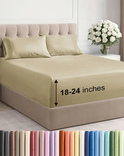 Vista 103 de Juego de sábanas de bolsillo extraprofundo, transpirables, refrescantes, suaves, de ajuste fácil y seguro, sin arrugas y cómodas, para hotel, 4