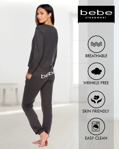 Vista 4 de bebe Womens Pajama Sets - French Terry Plus Size Pajamas for Women with LS Pullover and PJ Pant with Pockets