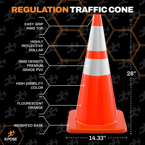 Vista 4 de Xpose Safety Conos de tráfico naranjas de 28 pulgadas con collares de 6 y 4 pulgadas, 1 paquete – Cono de seguridad de plástico PVC multiusos