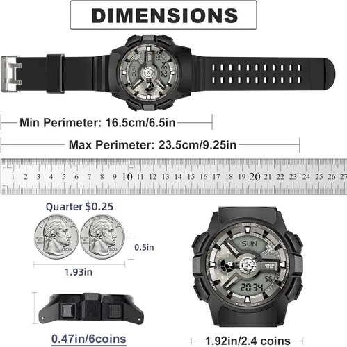 Vista 8 de Beeasy Waterproof Mens Watches Sports Ourdoor, Military Watch Multi Function Stopwatch/4 Alarms/Countdown/Dual Time, Analog-Digital Synchronised