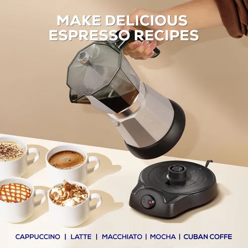 Vista 7 de universal Cafetera Eléctrica (6 Tazas), Olla de Moka Cubana (480 Vatios), Regalo para Amantes del Café, Fácil de Preparar, Prepara Recetas