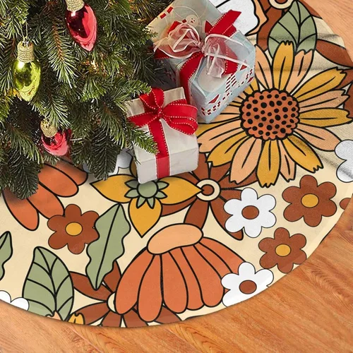 Vista 5 de 70s Retro Floral Flower Christmas Tree Skirt 30" Christmas Decorations Christmas Tree Skirts Christmas Tree Decorations Indoor Soft Xmas Tree Skirt