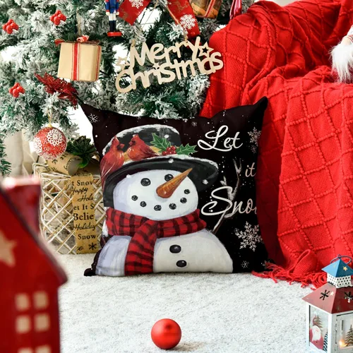 Vista 4 de AVOIN colorlife Let it Snow Snowman Funda de Almohada Decorativa Negra de Navidad, 18 x 18 Pulgadas Funda de Cojín de Vacaciones de Invierno