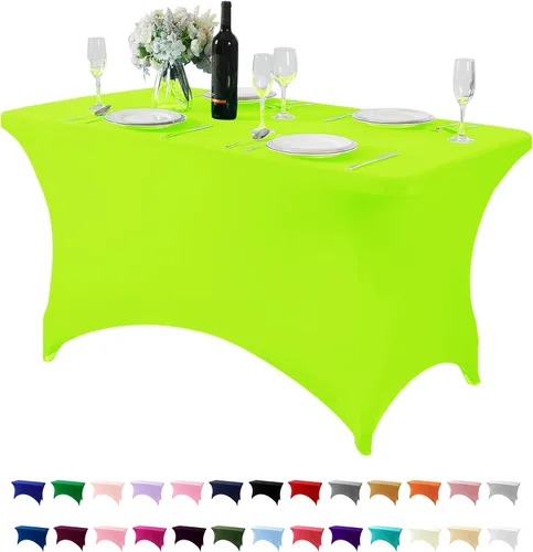 Vista 166 de Paquete de 2 manteles de elastano para mesa de 4, 6 o 9 pies, mantel elástico universal ajustable para fiestas, banquetes, bodas y eventos