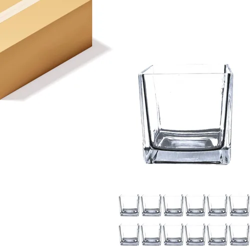 Vista 37 de WGV - Jarrón de cristal en forma de cubo, portavelas, 3 x 3 x 3 pulgadas, contenedor transparente elegante con decoración floral