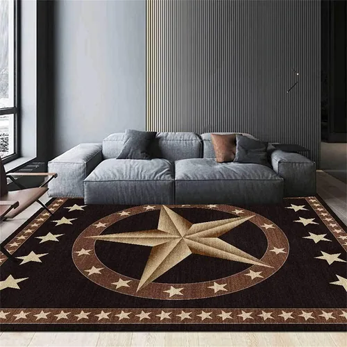 Vista 13 de Alfombra vintage con estrellas negras y marrones de 6 x 8 pies, alfombra de área con estrella dorada, tridimensional, retro, para sala de estar