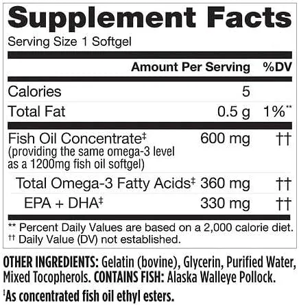 Vista 6 de Finest Nutrition Aceite de pescado de la mitad del tamaño 1200 mg, cápsulas blandas, 200 ea
