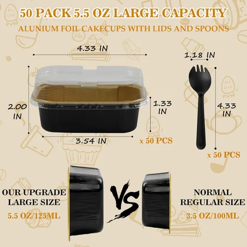 Vista 2 de Mini moldes para pasteles con tapas, 30 moldes desechables de papel de aluminio de 5.5 onzas, moldes de aluminio para cupcakes con tapas, moldes