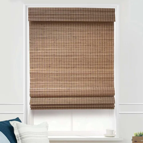 Vista 6 de MOOD Persianas de bambú personalizadas, rústicas, persianas romanas de bambú sin cordones para ventanas y puertas (tejido natural), roble rústico