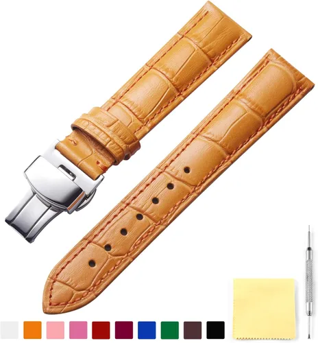 Vista 2 de BINLUN Leather Watch Strap Quick Release Strap with Silver Butterfly Deployment Buckle 12mm 13mm 14mm 16mm 17mm 18mm 19mm 20mm 21mm 22mm 23mm 24mm