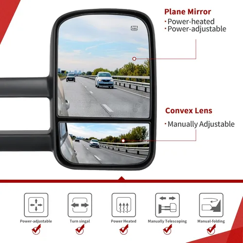 Vista 3 de YITAMOTOR Espejos de remolque compatibles con Chevy Silverado 1500 2014-2018, GMC Sierra 2500 HD / 3500 HD 2015-2018, espejos de remolque LED, luces