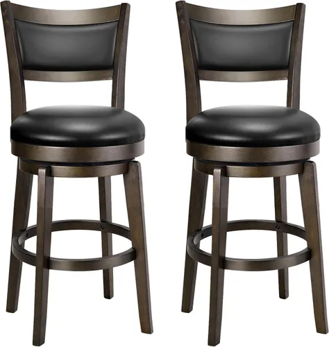 Vista 18 de PrimeZone Juego de 2 taburetes de bar giratorios, altura extra alta de barra de 34 pulgadas, taburetes de bar de cuero sintético negro con respaldo