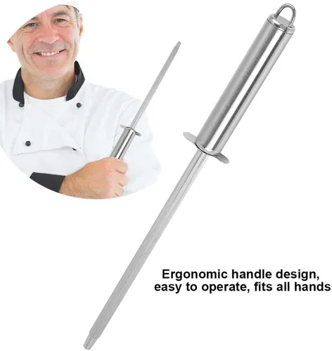 Vista 3 de Varilla de afilar, 1 pieza de acero inoxidable afilador de cuchillos de mango para chefs, cuchillos de acero, herramienta de varilla de afilar