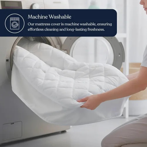 Vista 8 de Protector de colchón acolchado 100% algodón orgánico, certificado GOTS, ultrasuave refrescante y transpirable, acolchado de felpa de 400 GSM