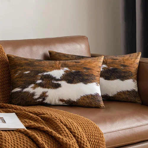 Vista 15 de Woaboy - Juego de 2 fundas de almohada de piel sintética de lujo, decorativas, suaves, de vacuno, esponjosas, de peluche, para sofá, sala de estar