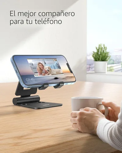 Vista 6 de Nulaxy Soporte plegable doble para teléfono celular, totalmente ajustable, plegable, soporte para teléfono de escritorio, base compatible con iPhone