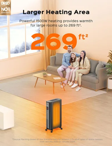 Vista 2 de Dreo Oil Filled Radiator Heater, Electric Radiant Heater with Remote Control, 4 Modes, Overheat & Tip-Over Protection, 24h Timer, Digital