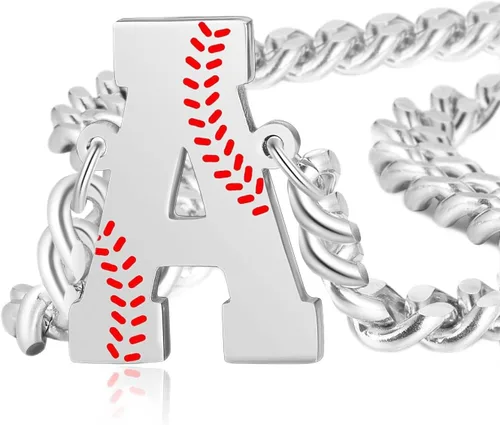 Initial Necklace for Men Stainless Steel A-Z Letter Necklace Cuban Link Chain 18+2 Inch Personalized Baseball Football Soccer Basketball Sport