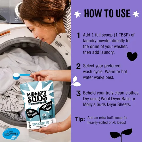 Vista 5 de Detergente Molly's Suds para ropa original en polvo Detergente en polvo para ropa limpia para pieles sensibles Ingredientes simples y efectivos