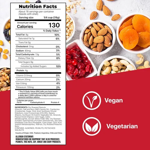 Vista 2 de FRUIT NUT MIX TRAIL MIX de PREMIUM ORCHARD - Mezcla Gourmet a Granel de Frutos Secos y Frutas Secas - Snacks Veganos Saludables, Mezcla de Frutos