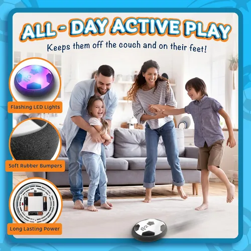 Vista 4 de Juego de 2 pelotas de fútbol LLMoose Hover con luces LED y parachoques de espuma suave para proteger muebles, juguetes para niños de 2 a 16 años