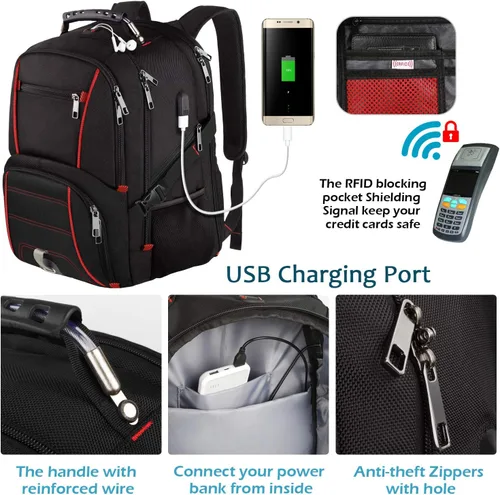 Vista 3 de Jiefeike Mochila de viaje para hombres, capacidad extra grande para la universidad, mochila de computadora compatible con TSA de 45 litros