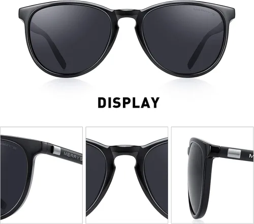 Vista 3 de MERRYS Polarized Sunglasses for Women Men Vintage Retro Classic Round Frame Aluminum Legs S8288