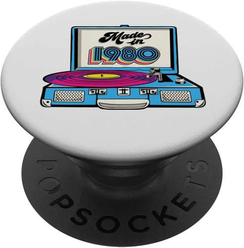 Vista 6 de Made In 1980 Turntable 80s Music Vinyl Record Player Retro PopSockets MagSafe PopGrip for iPhone