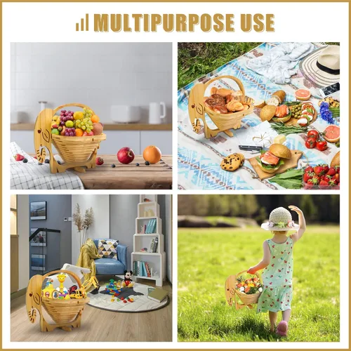 Vista 6 de MYOSOTIS Cesta plegable de frutas plegable de bambú para frutas y verduras, soporte para frutero, cesta de frutas secas para fiestas de Navidad