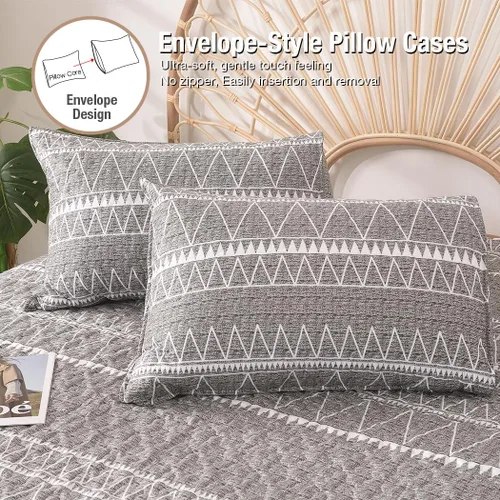 Vista 5 de Lekesky Juego de edredón gris tamaño King, 3 piezas (1 edredón + 2 fundas de almohada), colcha reversible de microfibra suave y ligera