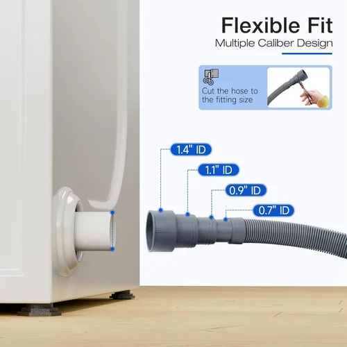 Vista 2 de Extensión universal de manguera de drenaje para lavadora de 10 pies, kit de extensión de manguera de descarga flexible gris para lavavajillas