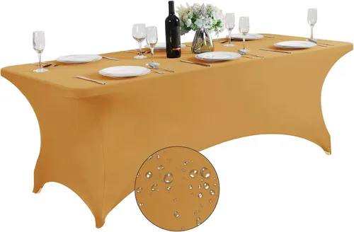 Vista 40 de SuperO - Paquete de 2 manteles de elastano impermeables para mesas de 6 pies, mantel elástico universal ajustable para fiestas, banquetes, bodas