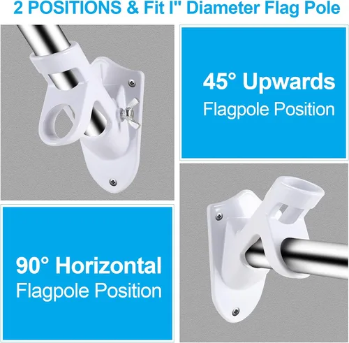 Vista 4 de Soportes para mástil de bandera de 1 pulgada con accesorios para montaje en pared de casa, diámetro interior de 1 pulgada, dos posiciones y aleación