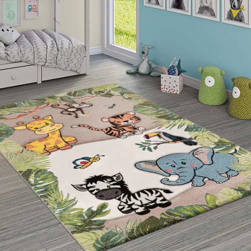 Paco Home Alfombra de guardería para niños, diseño de animales de la selva, jirafa, león en beige, tamaño: 2 pies 8 pulgadas x 4 pies 11 pulgadas