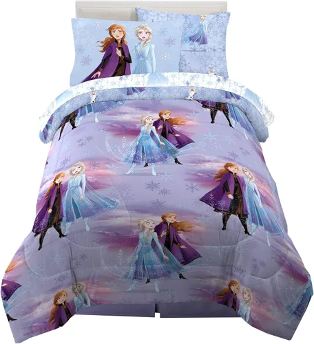 Disney Frozen 2 - Juego de ropa de cama supersuave para niños, edredón y sábanas con funda de almohada, 5 piezas, tamaño individual, "Oficial"