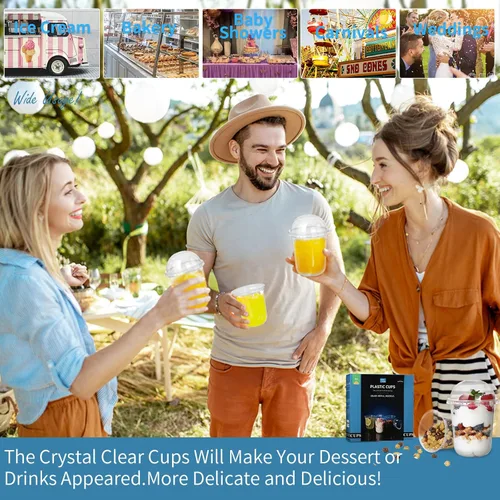 Vista 4 de Songtaste 50 vasos de plástico desechables, vasos de plástico transparente de 12 onzas con tapas de cúpula y sin agujero, soportes para frutas