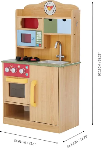 Vista 10 de Teamson Kids Little Chef Florence - Cocina interactiva clásica de madera con accesorios y espacio de almacenamiento para una fácil limpieza, grano
