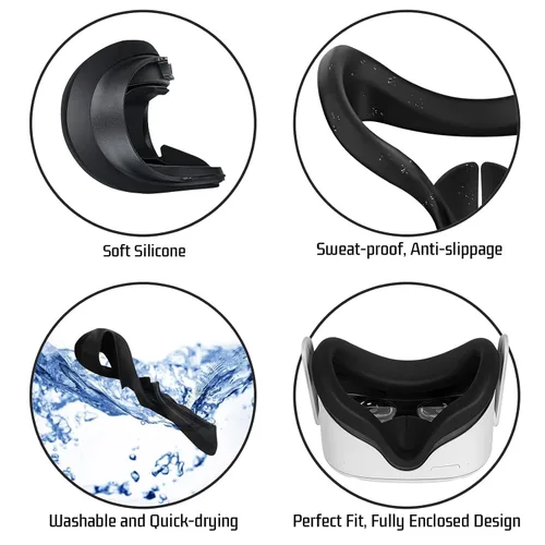 Vista 2 de VR Silicone Face Cover for Oculus Quest 2 Headset with Protective Lens Cover Accessories Sweat Proof(Black)